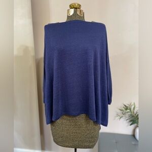 Stella & Dot Carlie Navy Oversized Poncho Top Dolman Sleeve Sheer Boho Tunic
